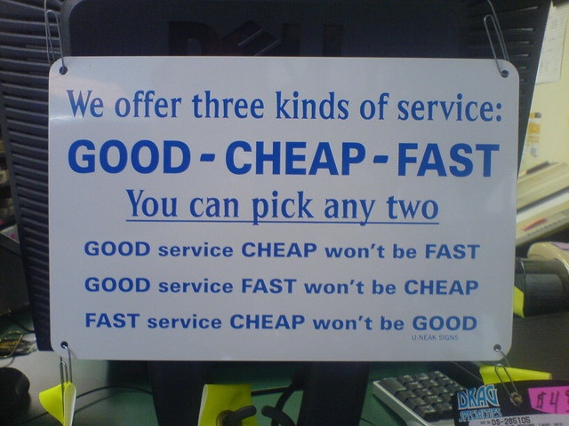 Staff sign Good Cheap Fast